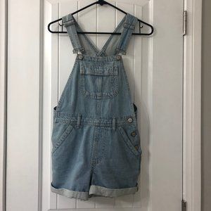 Topshop Light Wash Moto Short Overalls